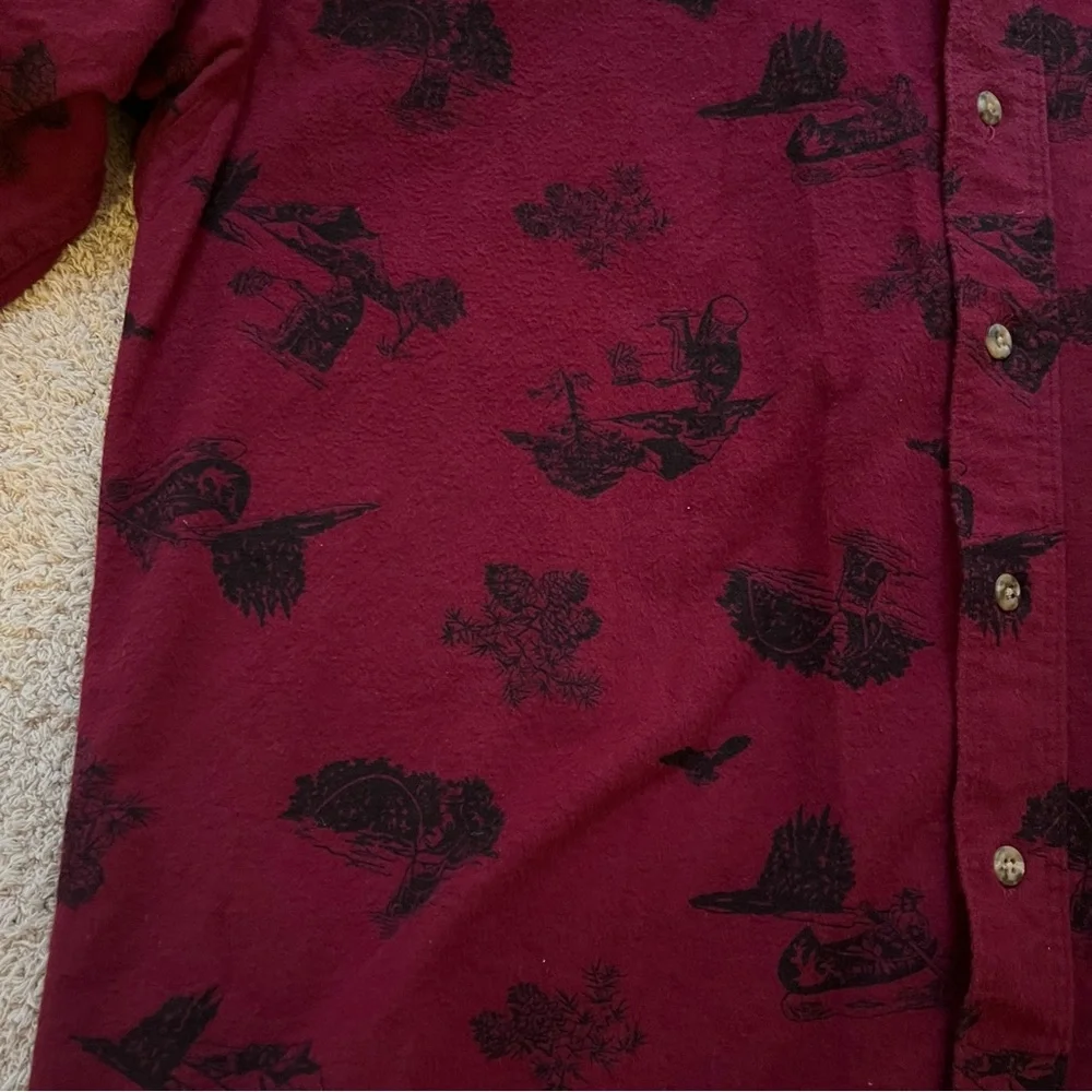 Eddie Bauer Vintage Red and Black 100% Cotton Outdoor Canoe Print Shirt size XL